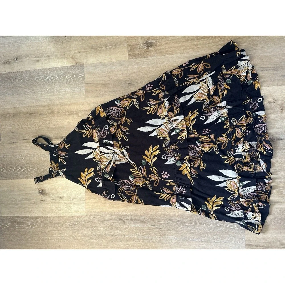 Free People Black Floral Tiered Halter Midi Dress Boho‎ Ruffle Size XS